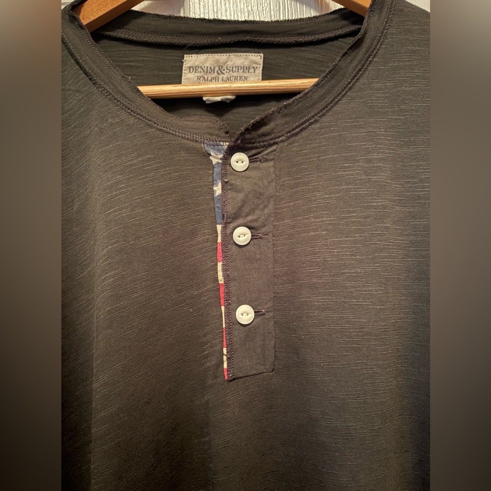 Denim & Supply Ralph Lauren Black Long Sleeve Henley - Picture 2 of 3